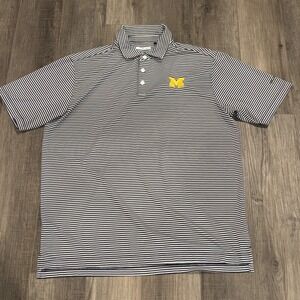 Columbia Golf Michigan Wolverines Polo Shirt Mens Large L Navy White Striped